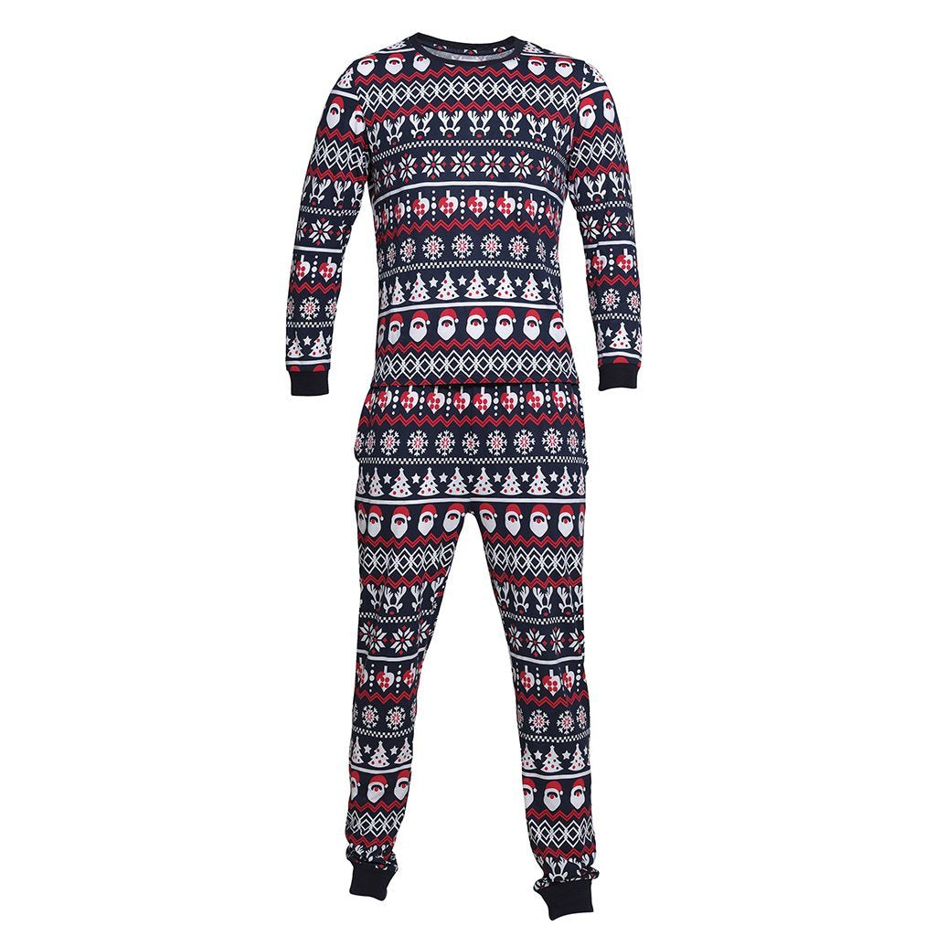 Blauer, weißer und roter Weihnachtspyjama.